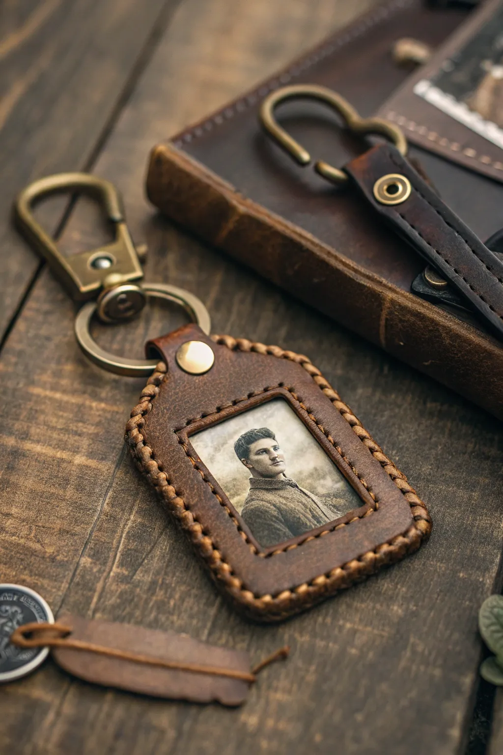 Carry your memories in style with this personalized leather keychain.