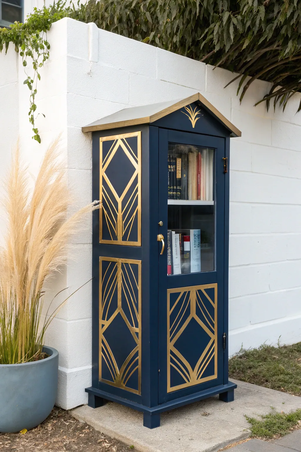 Transform your neighborhood with Art Deco elegance and boho charm in a little free library. 📚✨