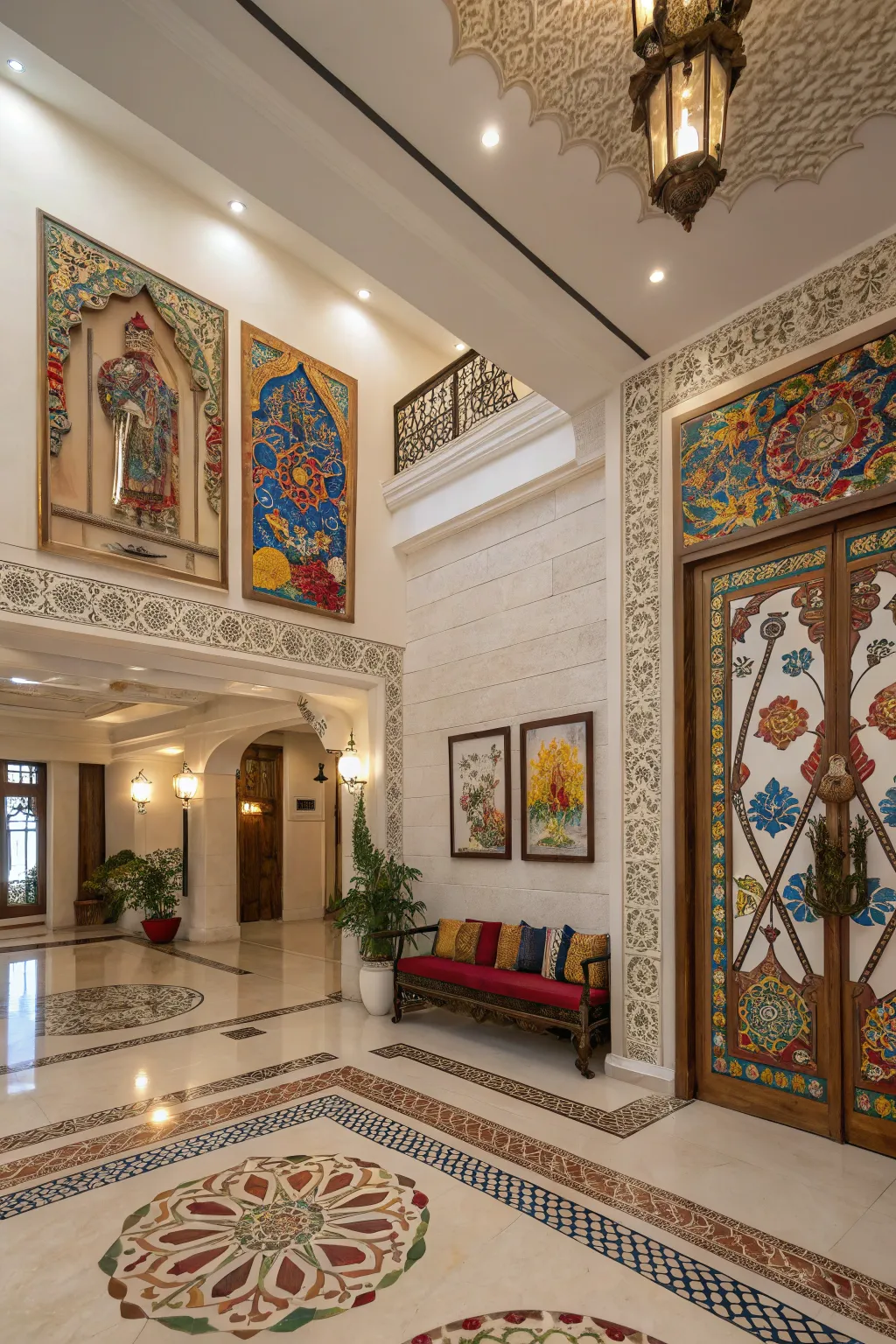 Cultural elements adding a personal touch to the lobby.
