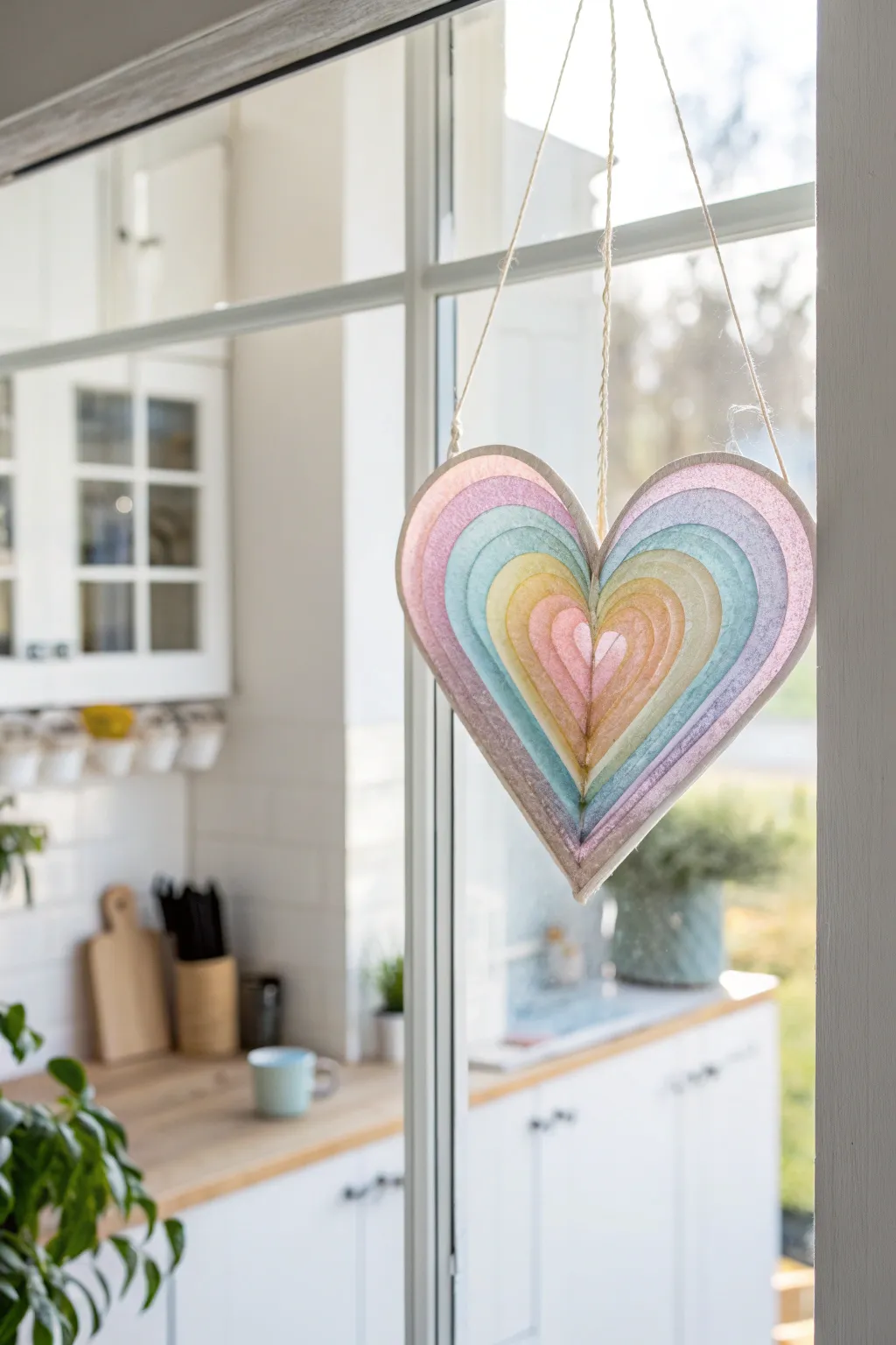 Catch the light with a handmade suncatcher heart, a touch of colorful elegance in your minimalist space.