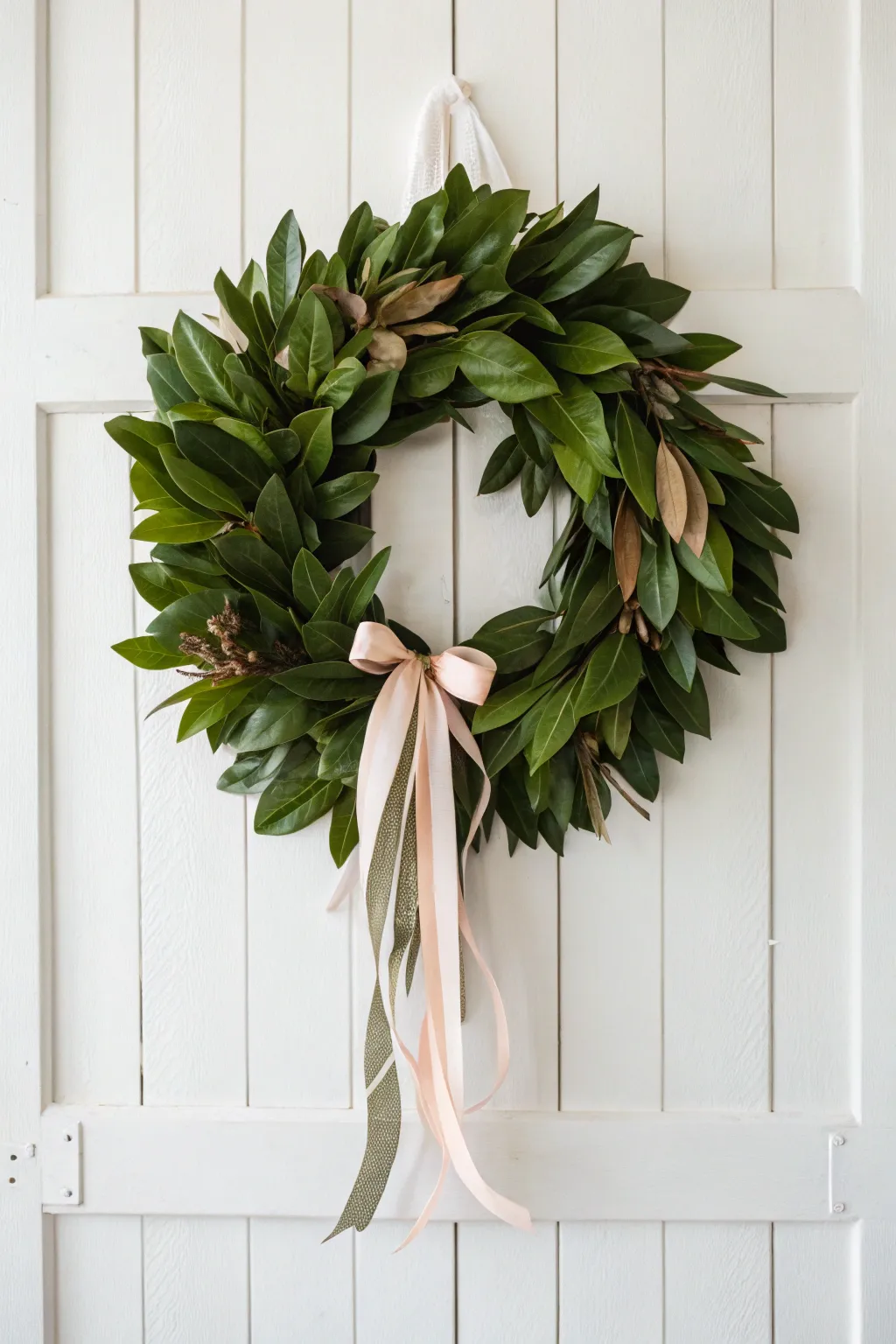 Elevate your decor with this Magnolia and Ribbon Wreath – a perfect blend of nature and elegance.