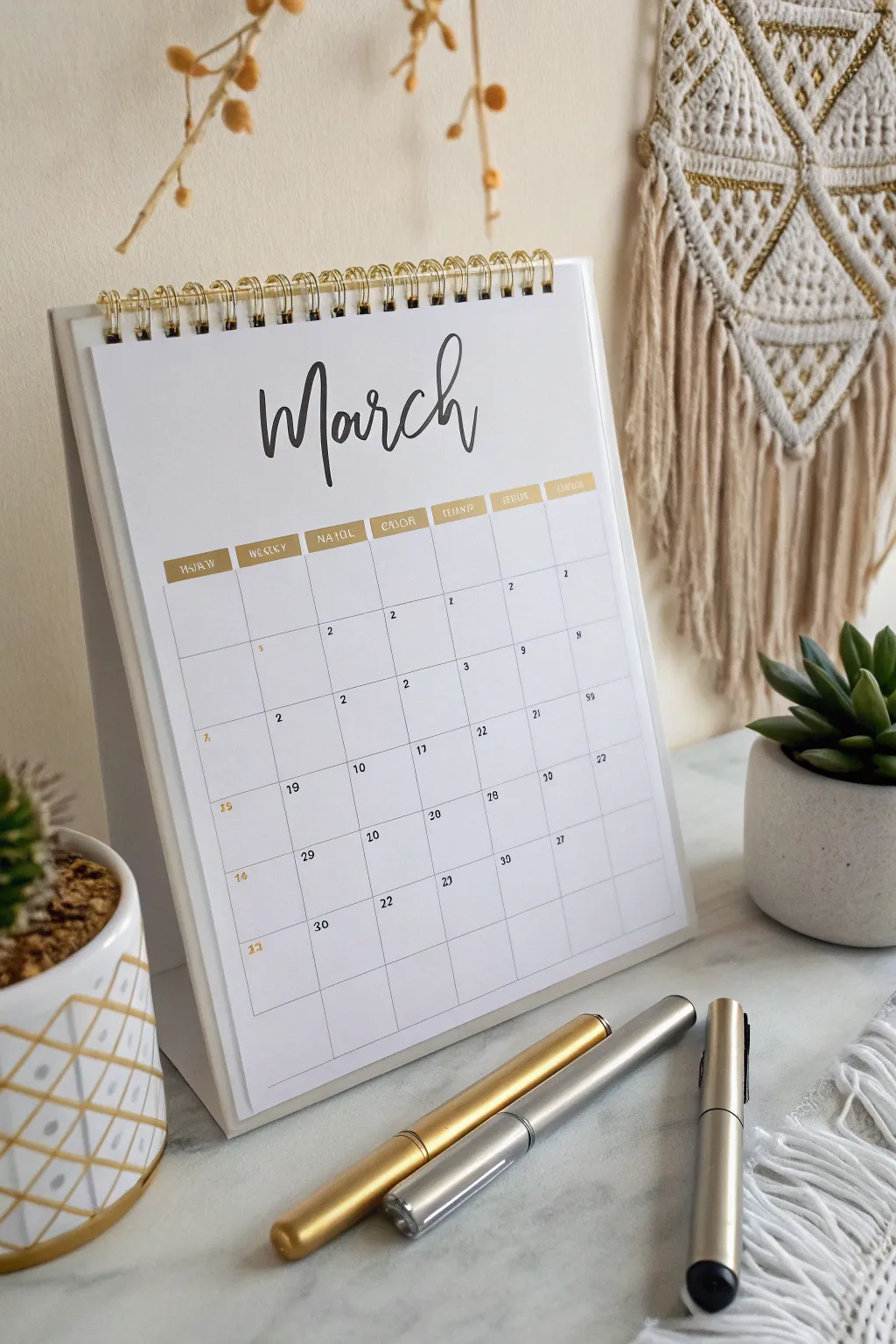 Elevate your planning with a touch of glam on a minimalist whiteboard calendar. #ChicAndSleek