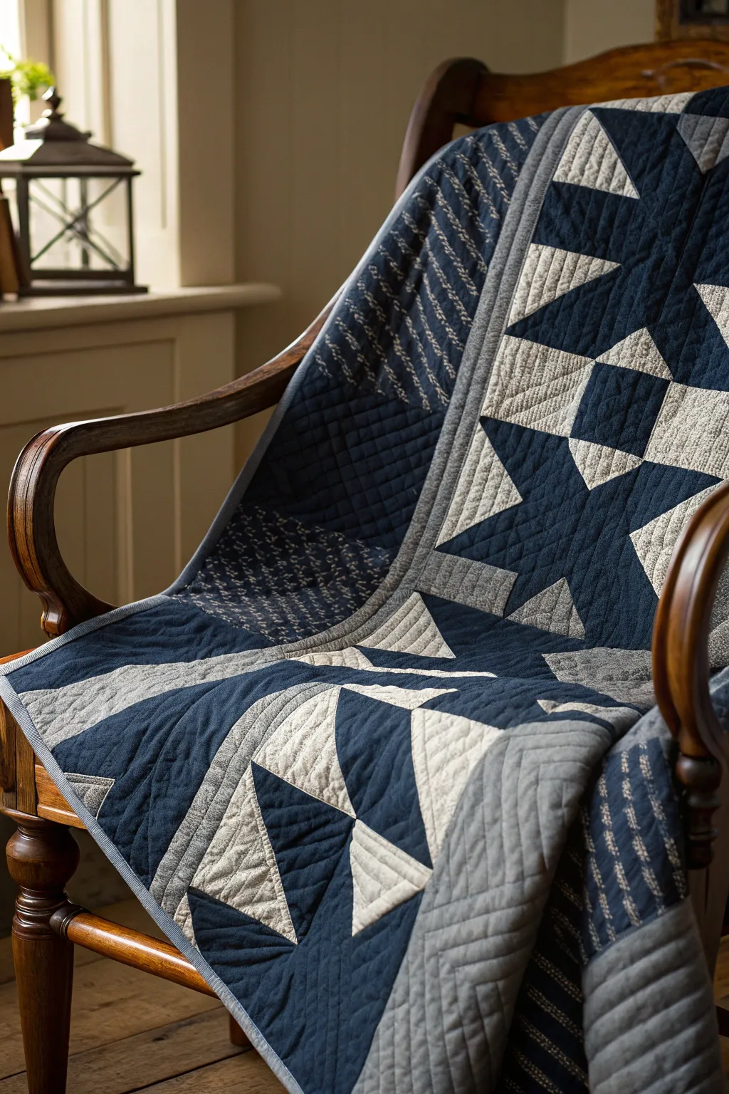 Modern Masculinity: Embrace the art of bold graphic prints with this striking quilt design.