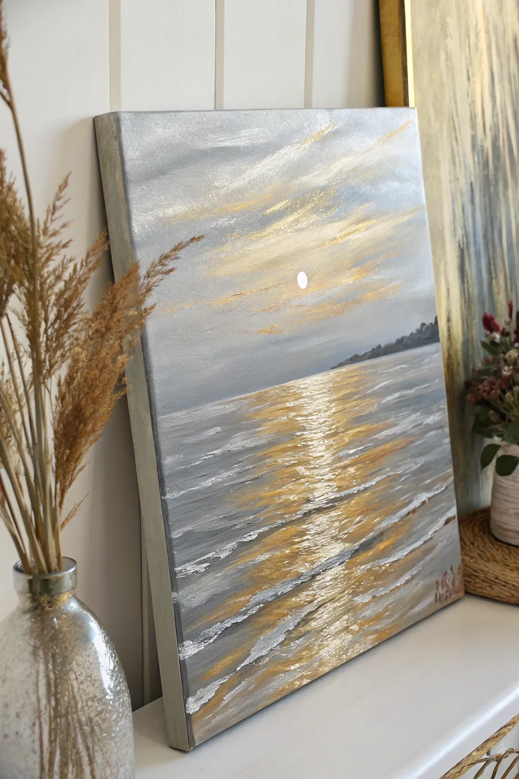 Dive into the magic of metallic reflections with this minimalist masterpiece.