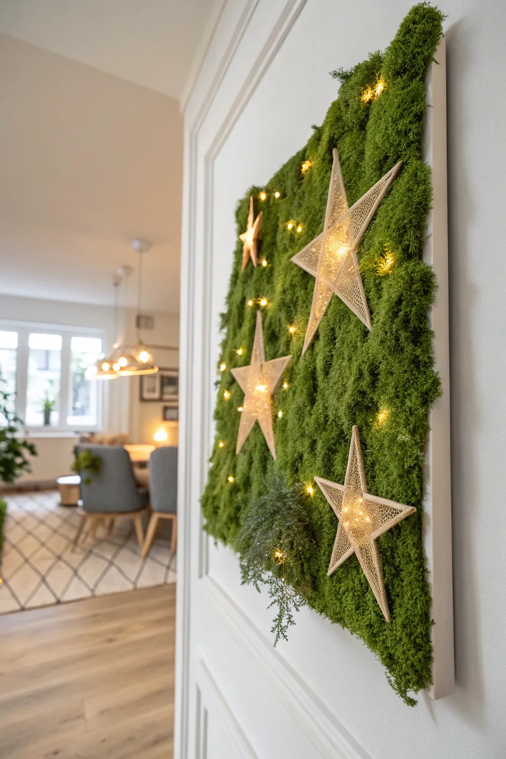 Enchant your space with the serene glow of moss art illuminated by delicate LED lights, merging nature and elegance.
