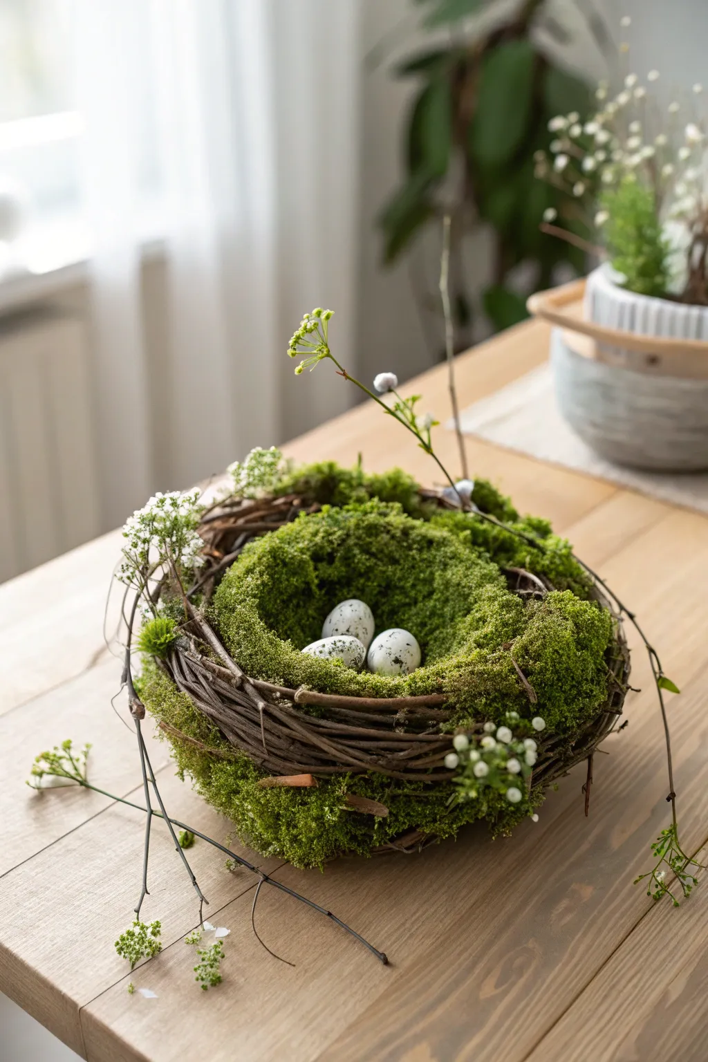 Embrace the beauty of nature with this moss-crafted bird nest, perfect for adding a touch of springtime charm to any space.