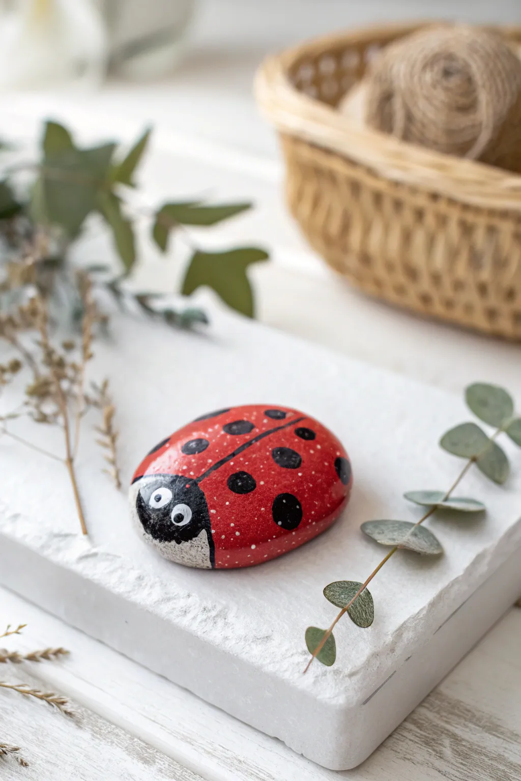 Charming Ladybug Garden Rock: A Handcrafted Gift of Nature's Delight