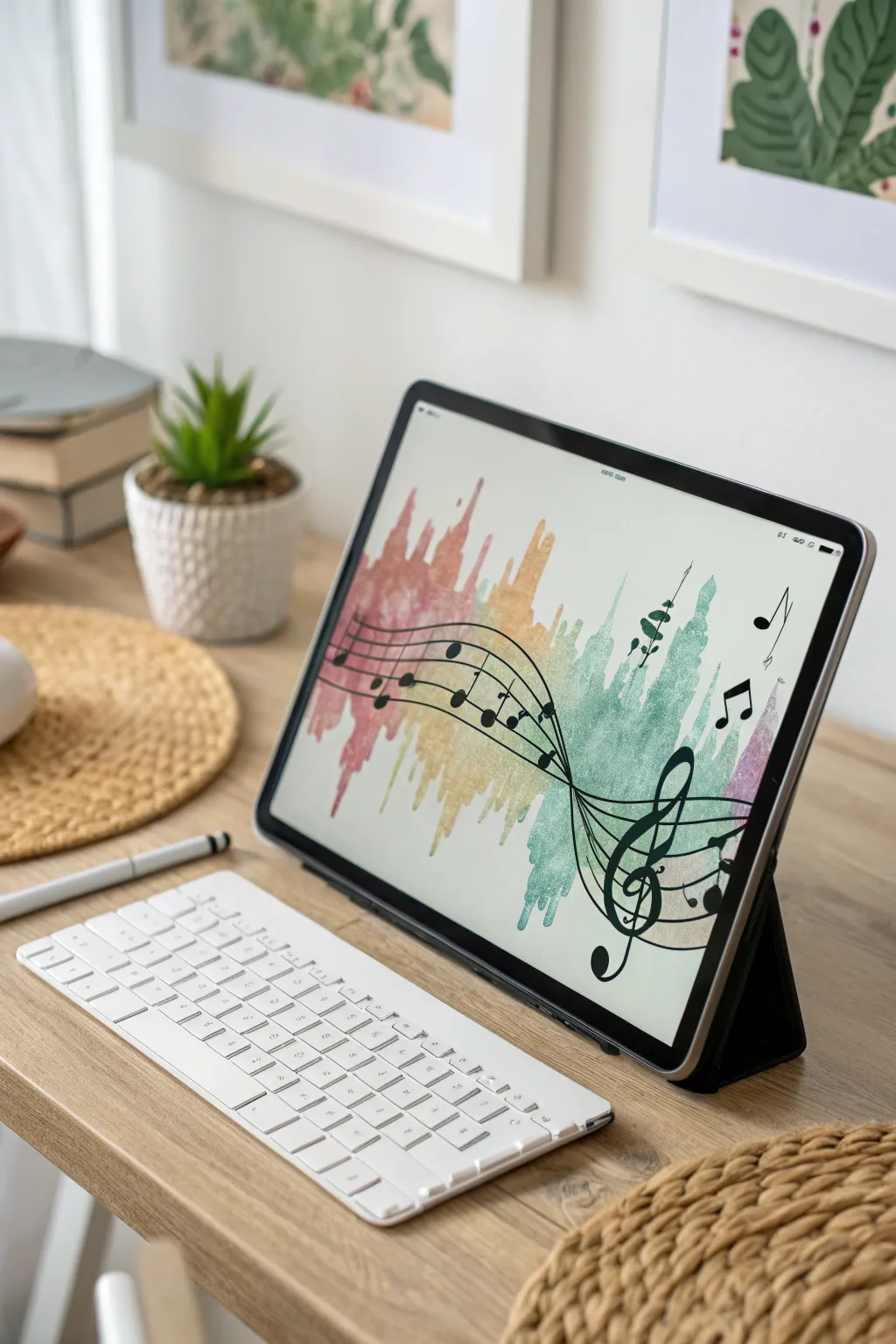 Explore the harmony of digital beats and art in a minimalist setting. #DigitalArt #ScandiBoho