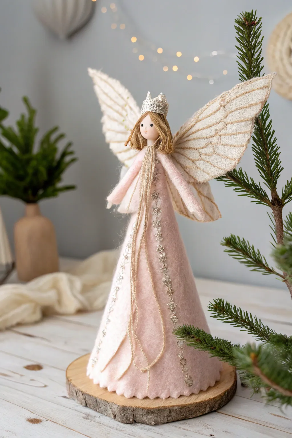 Add a touch of magic to your tree with this enchanting needle felt fairy topper.