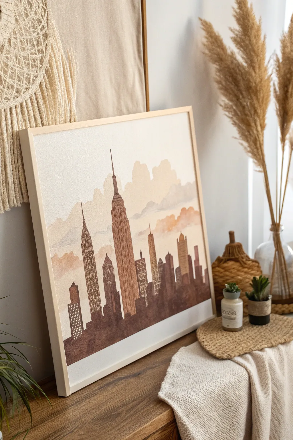 Embrace urban serenity with this minimalist negative space cityscape painting.