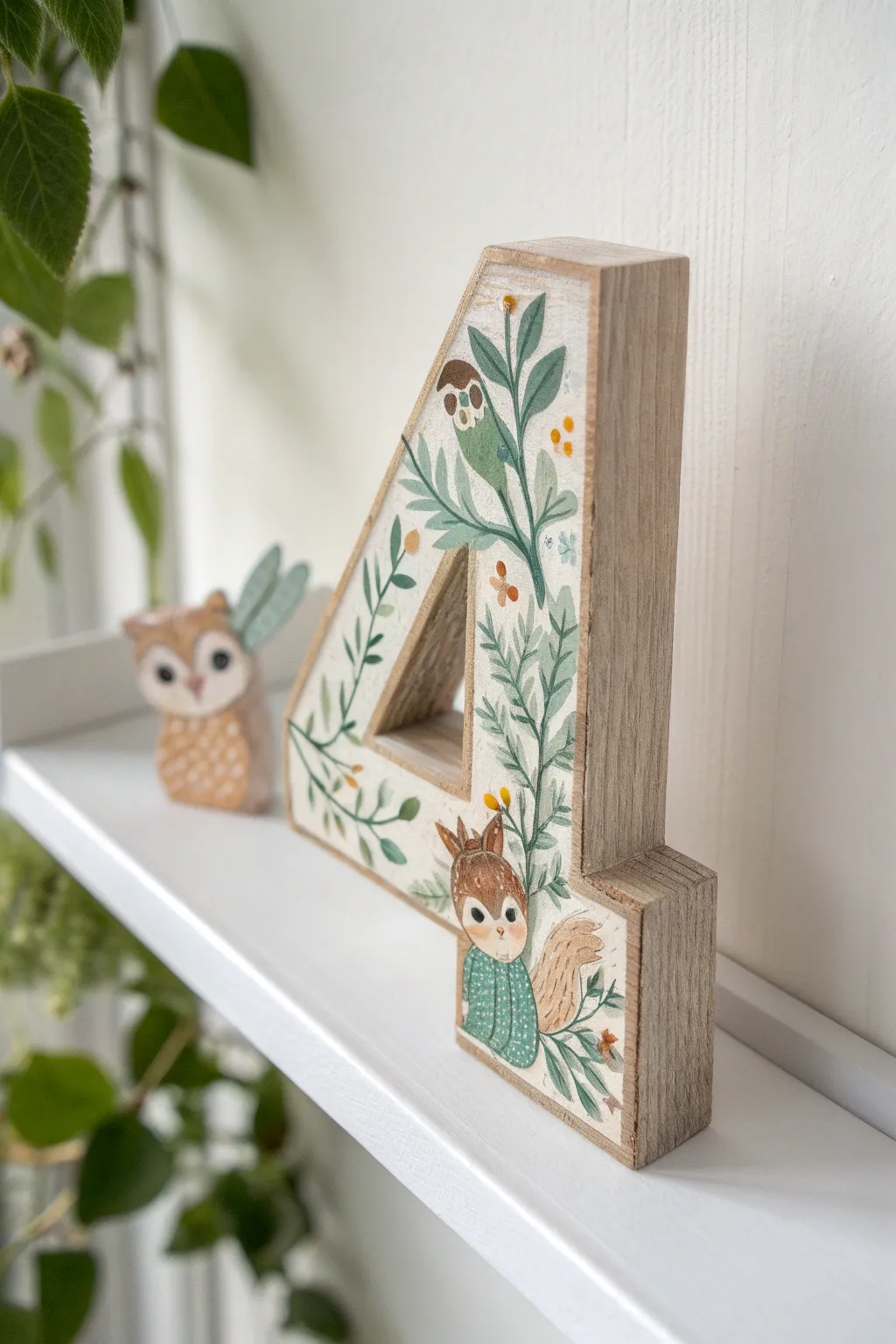 Embrace the magic of the forest with a whimsical woodland number 4.