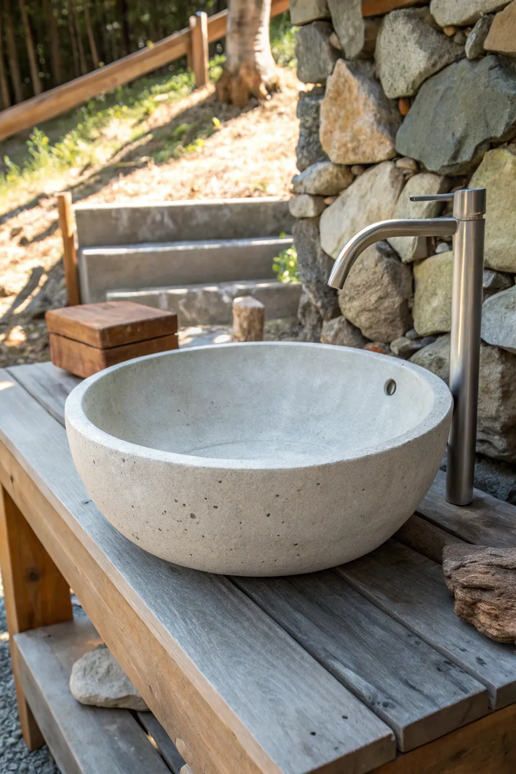 Craftsmanship meets minimalism: A DIY concrete basin for the modern, off-grid lifestyle.