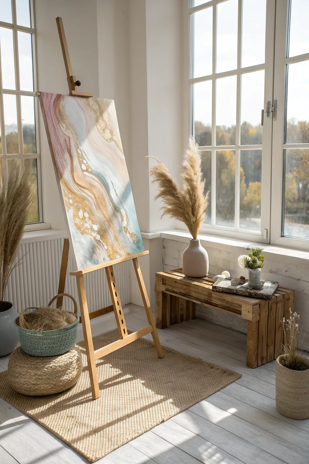 Embrace your creativity and let intuition guide your brush strokes in a serene, light-filled space.