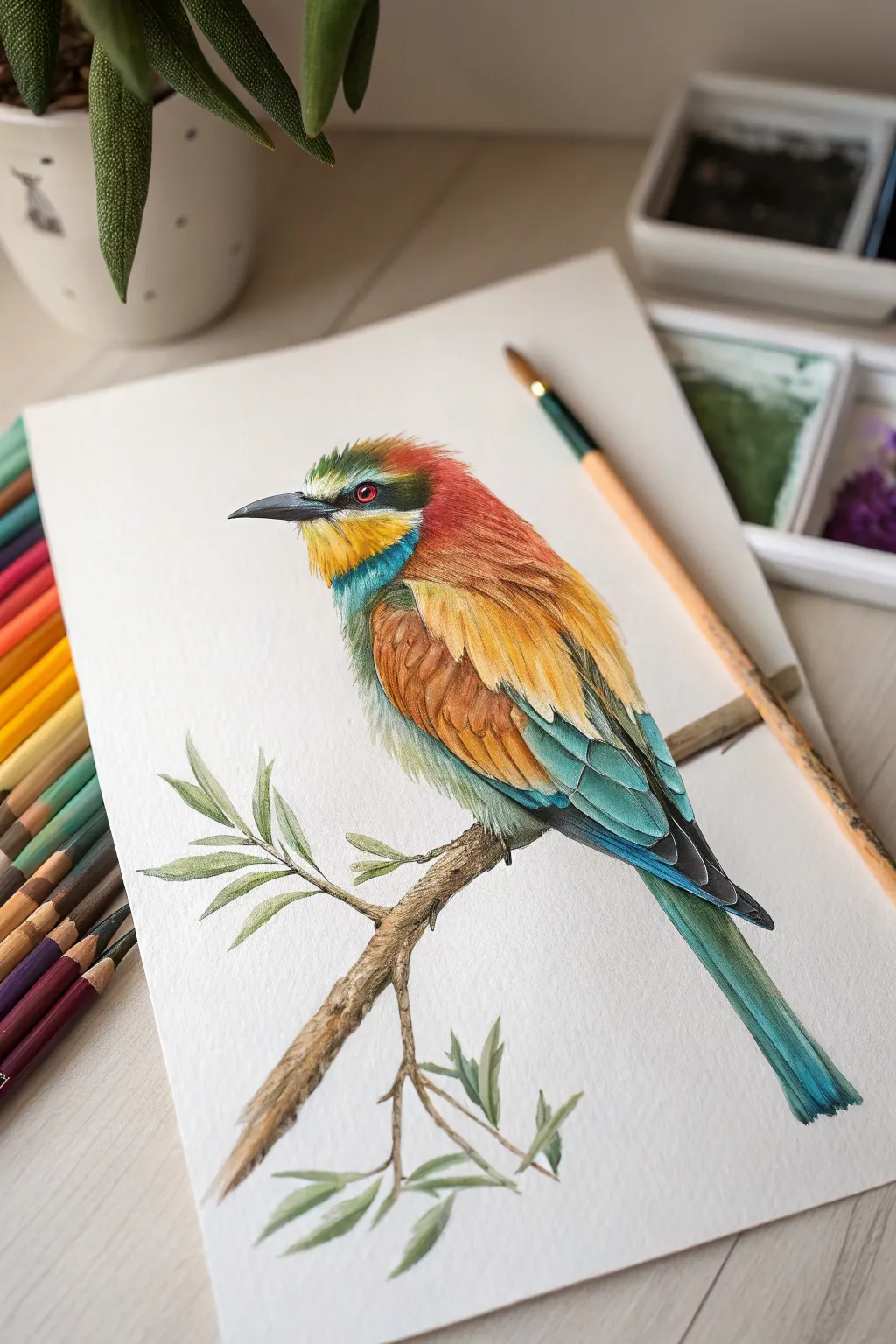 Bring a touch of vibrant nature into your home with this exquisite oil pastel bird drawing.