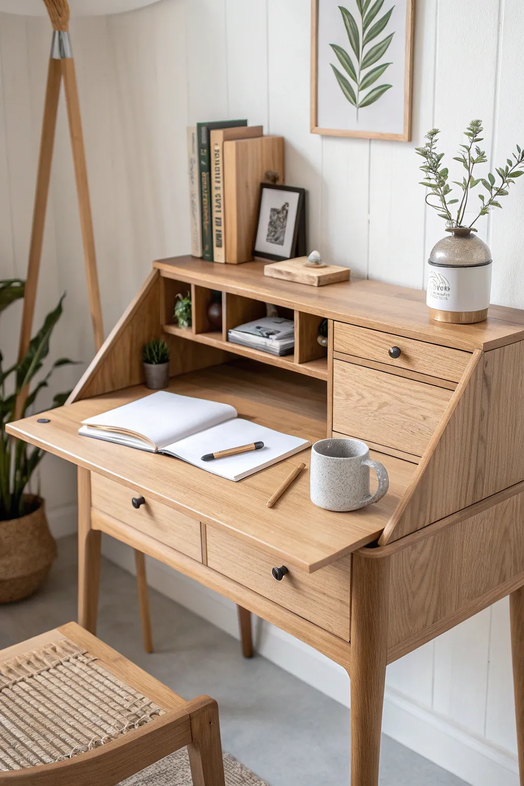 Discover the charm of a hidden compartment in your desk—where elegance meets ingenuity. ✨ #DeskMakeover #ScandiBoho
