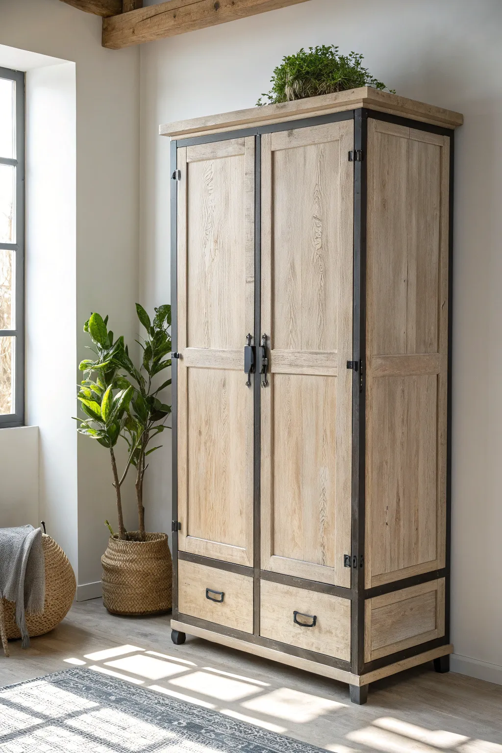 Transform your space with a stunning wood and metal wardrobe makeover—where Scandinavian minimalism meets bohemian charm.