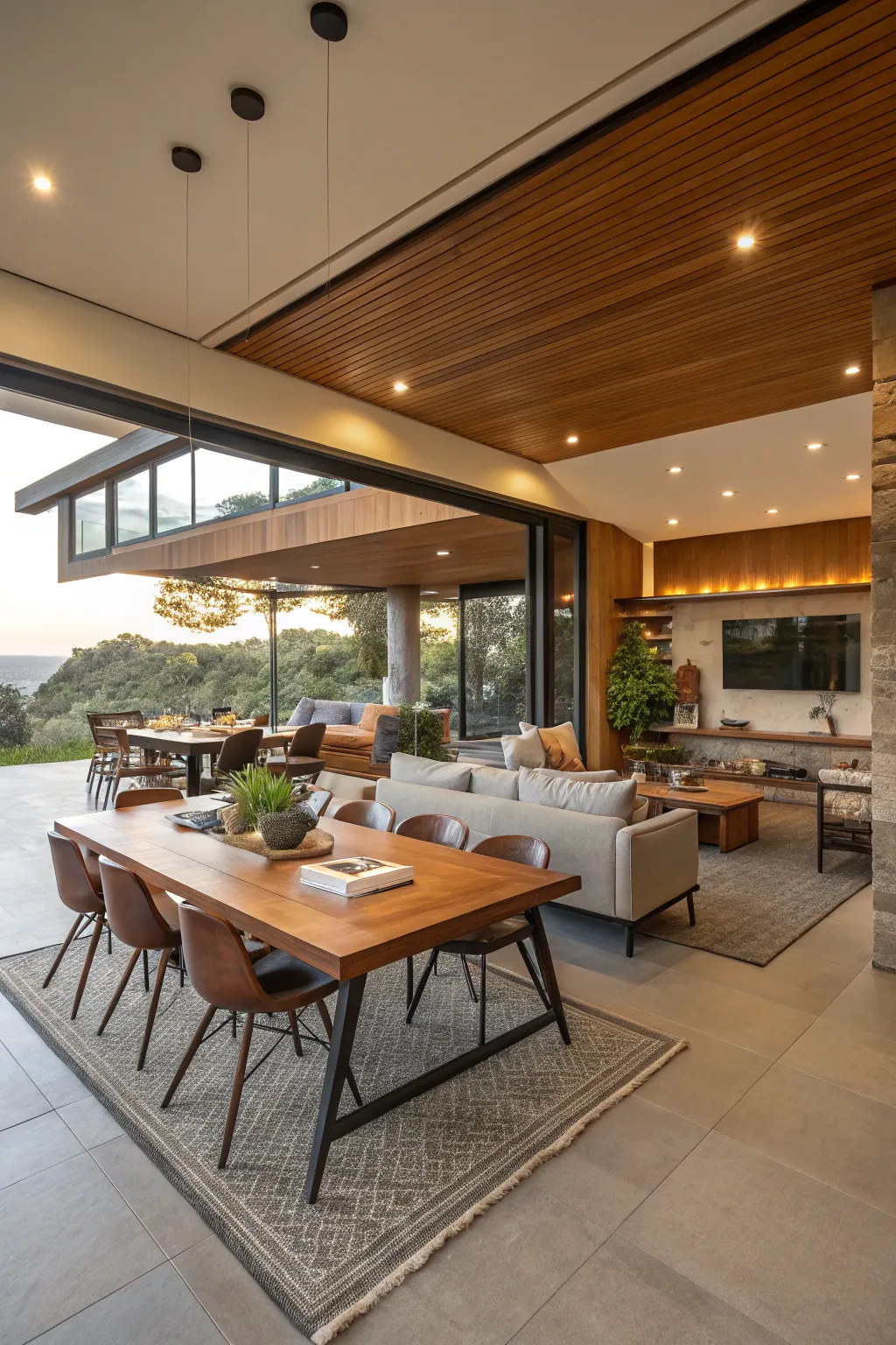 An open space organized into functional zones