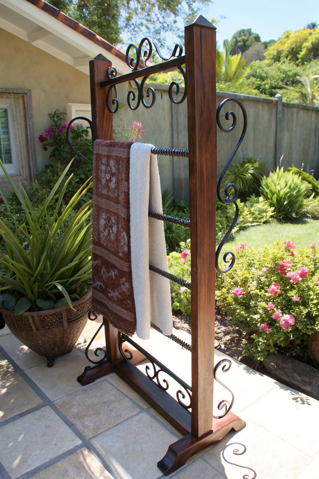 Elevate your outdoor space with a handcrafted living rack that melds nature and function.