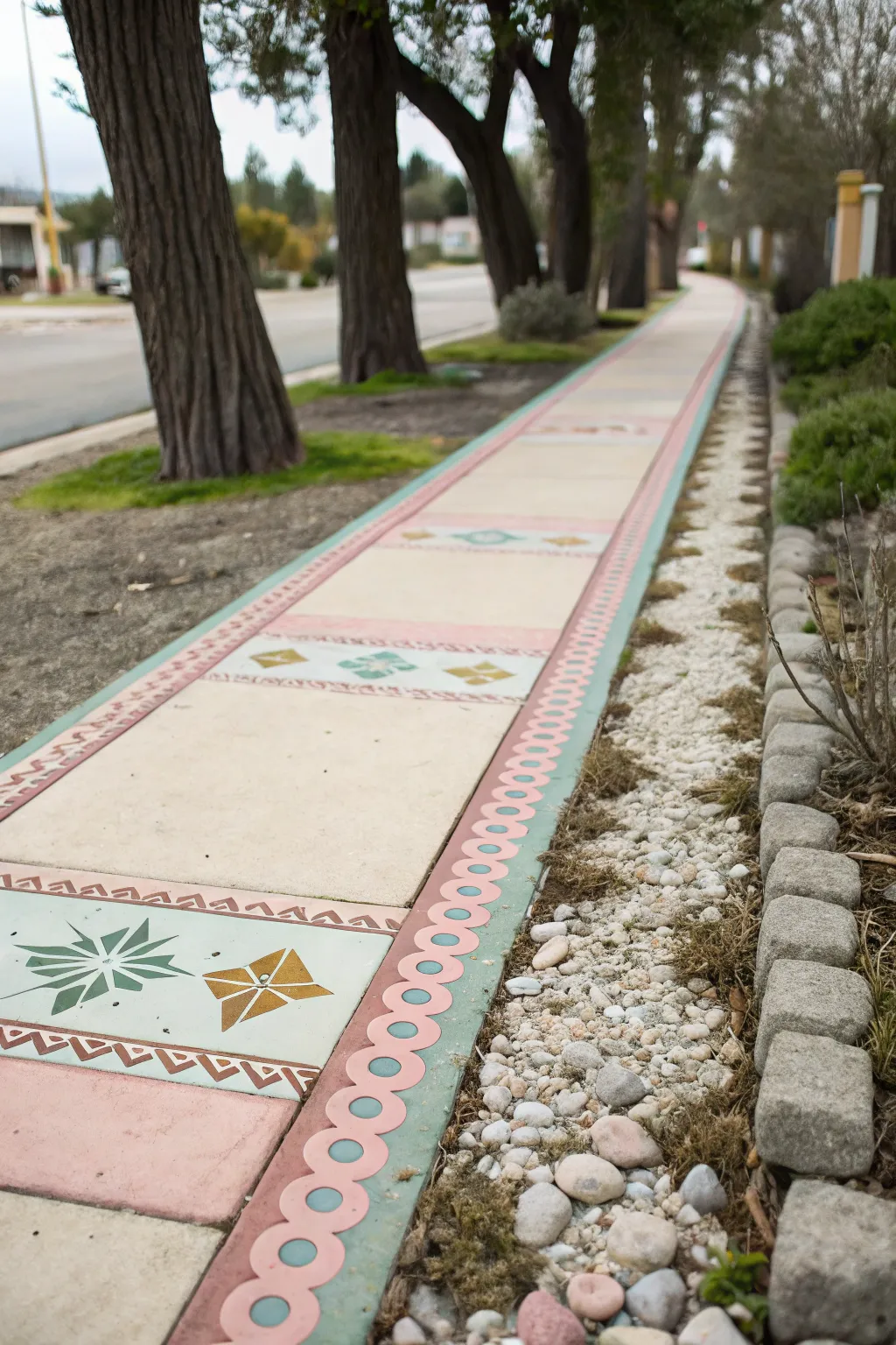 Enhance your pathway with whimsical bold borders for a touch of artistic flair.