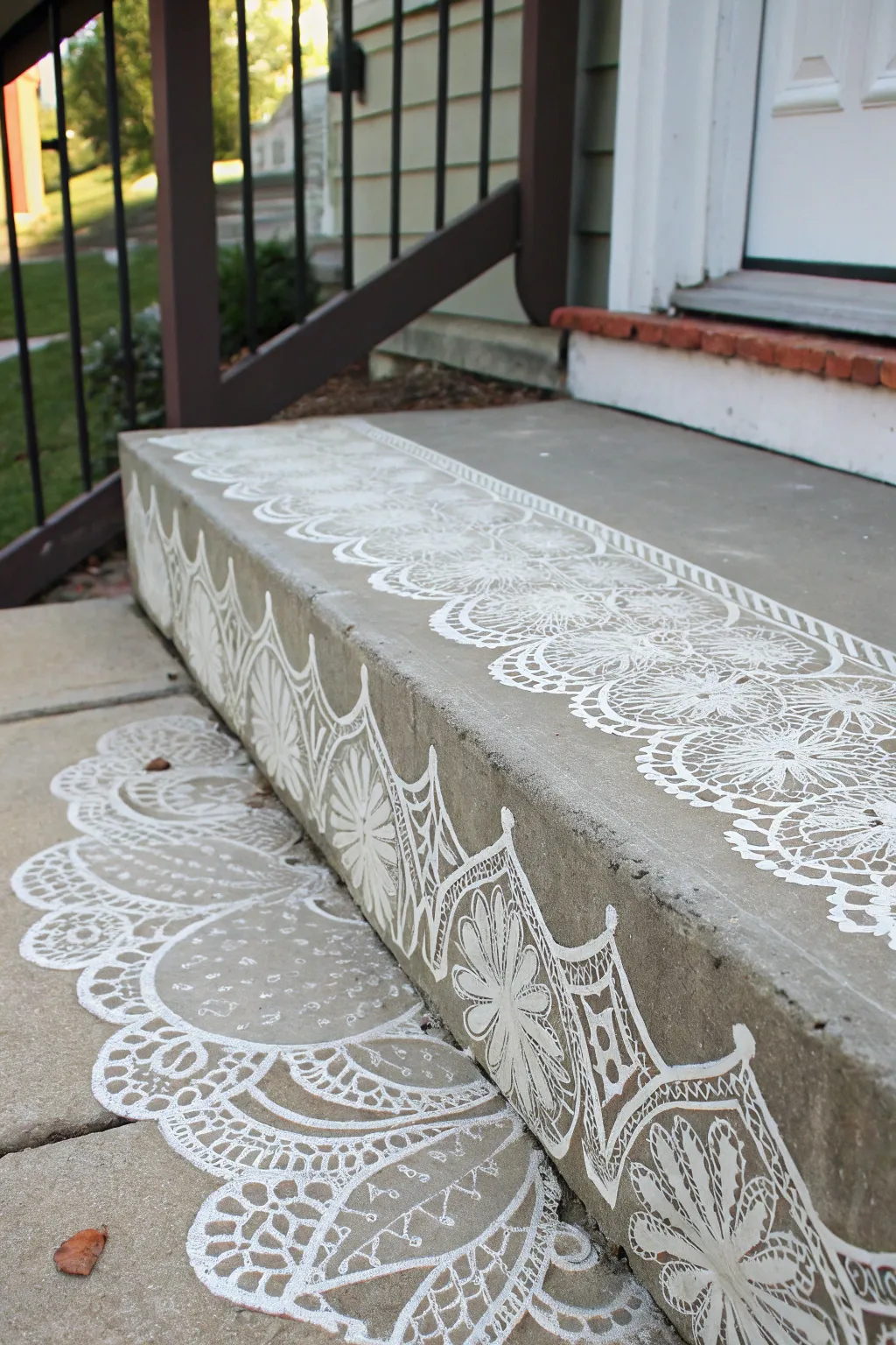 Transform your porch with vintage elegance using lace patterns that exude timeless charm.