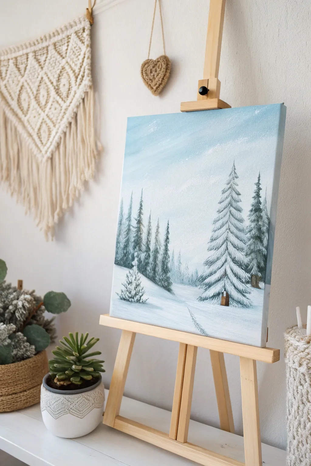 Embrace the tranquility of a winter wonderland with this minimalist masterpiece.