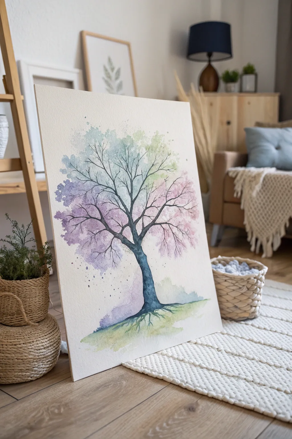 Embrace the dreamlike beauty of nature with watercolor tree silhouettes.