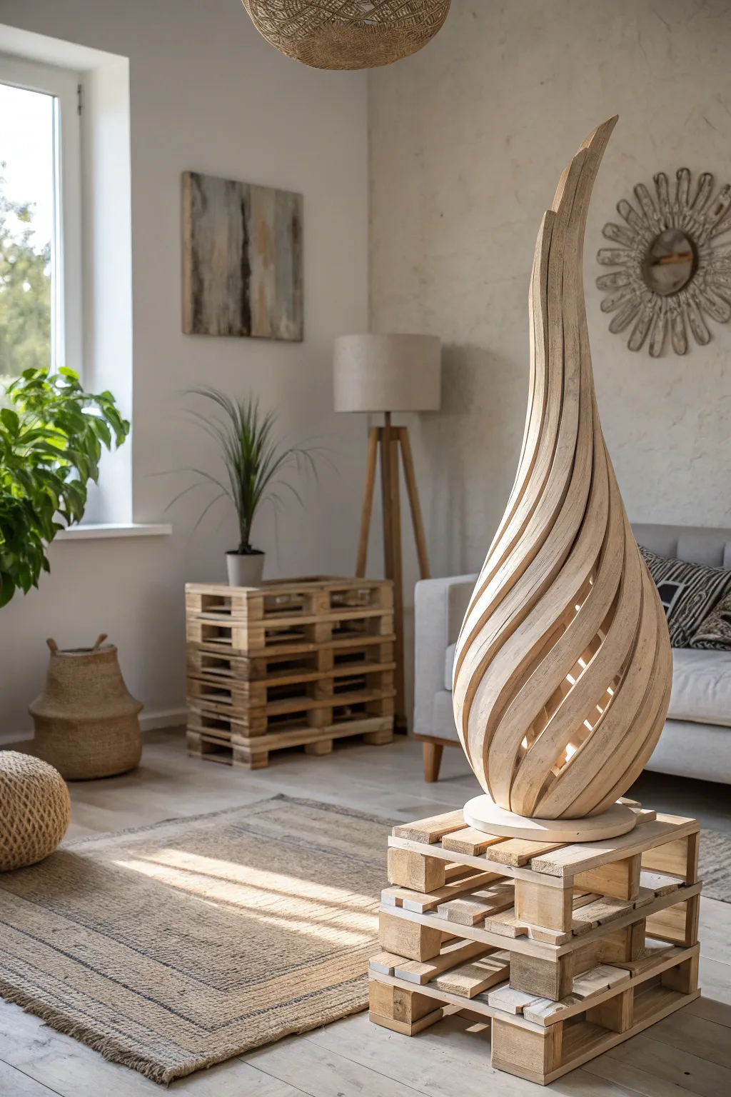 Transform your space with the natural elegance of a pallet sculpture—where craftsmanship meets minimalist design.