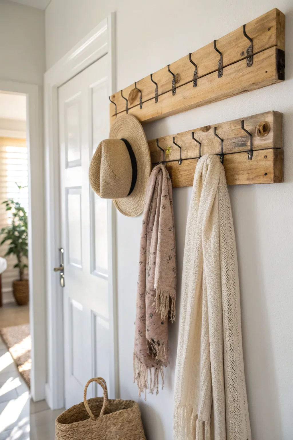 Elevate your hallway with a touch of rustic elegance using a pallet coat rack.