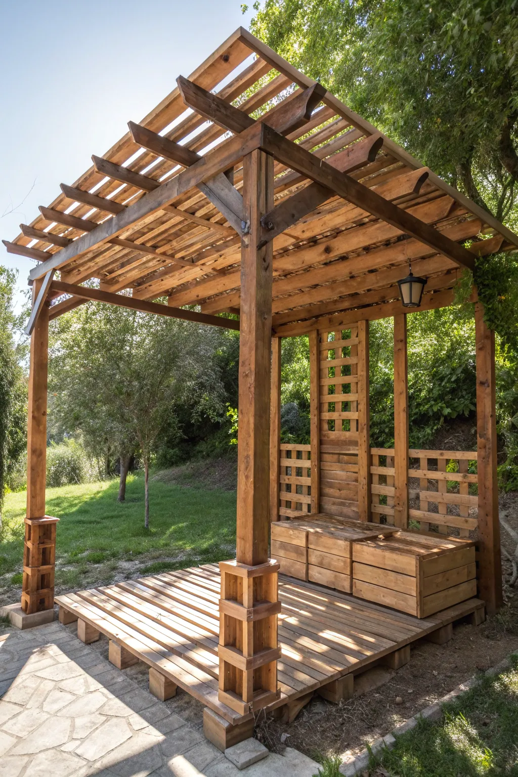 Transform your outdoor space with this stylish and sustainable upcycled pallet canopy.