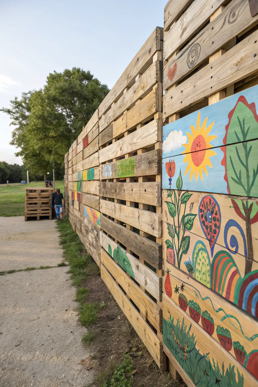 Unleash your creativity with a collaborative pallet mural, where each stroke tells a story.