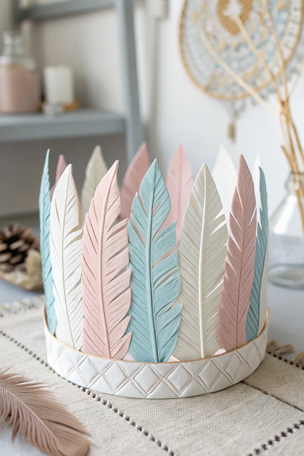 Embrace your inner boho spirit with this enchanting feather crown, where simplicity meets artistic flair.