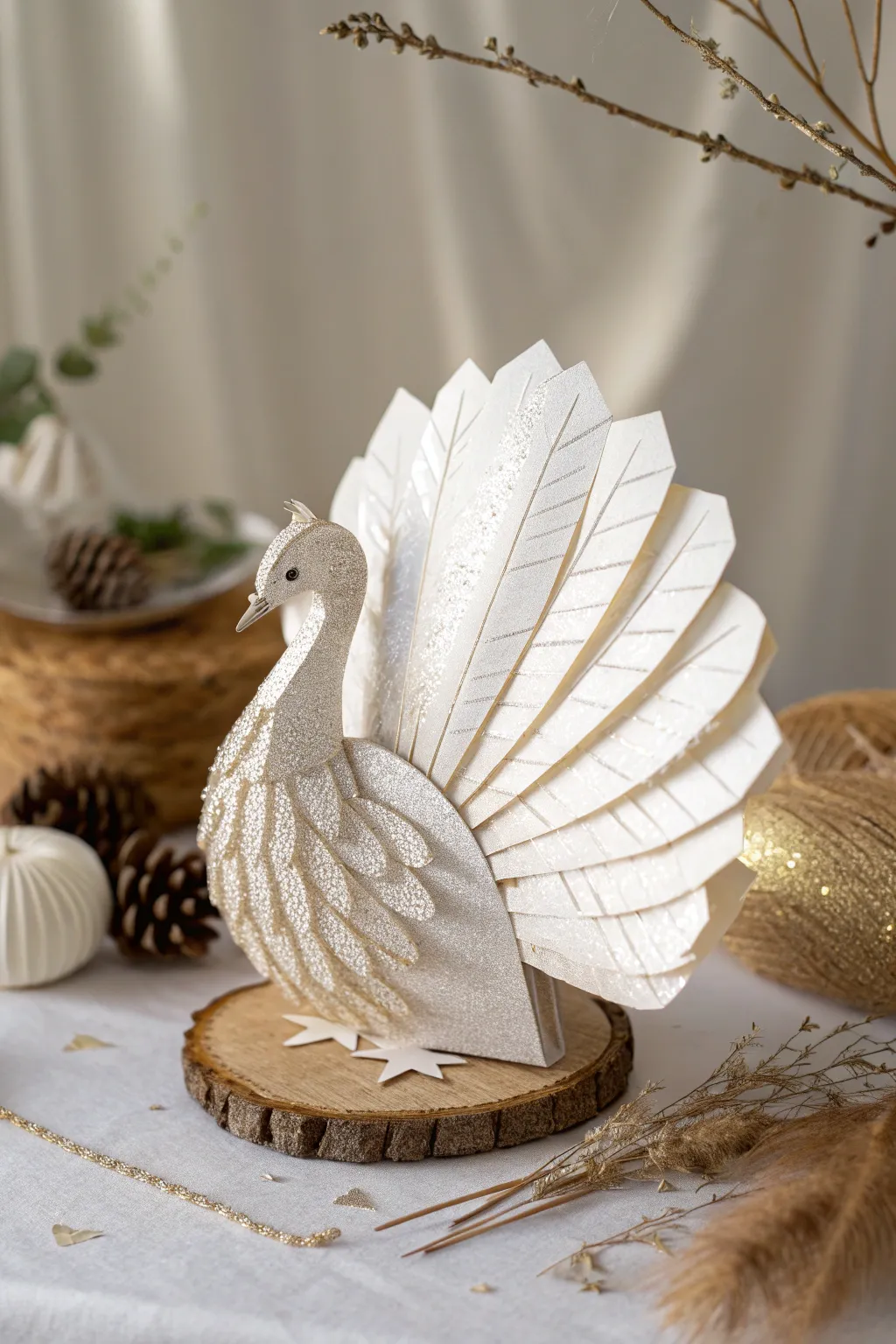 Add a sparkle to your decor with this beautifully crafted glittery paper turkey.