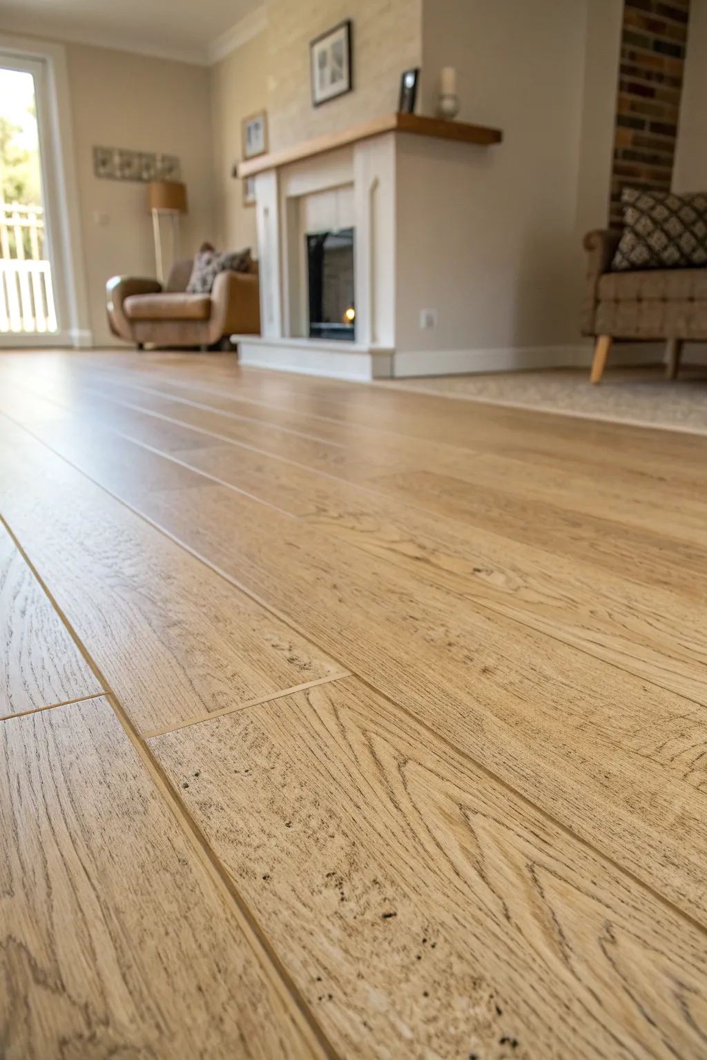 Elevate your space with the understated elegance of neutral-toned particle board flooring.