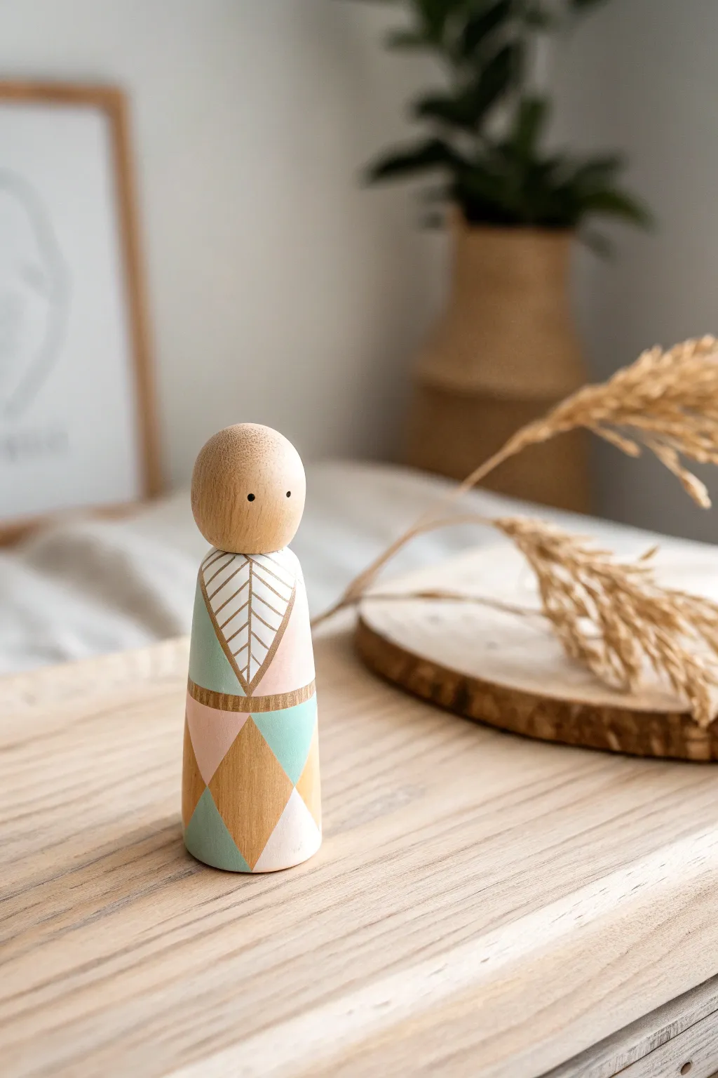 Embrace the charm of minimalism with this elegantly crafted peg doll, where simplicity meets sophistication.