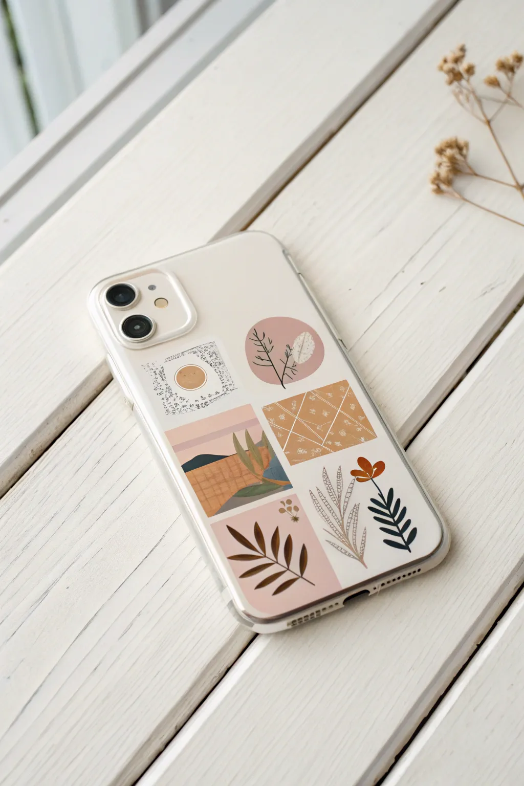 Elevate your phone's style with a DIY layered collage that blends nature and geometry for a unique, minimalist touch.