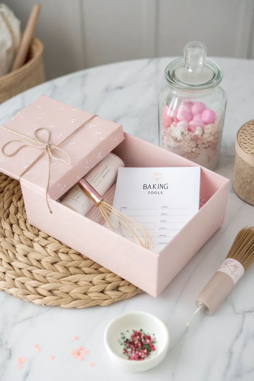 Unwrap the joy of baking with a touch of pink elegance.