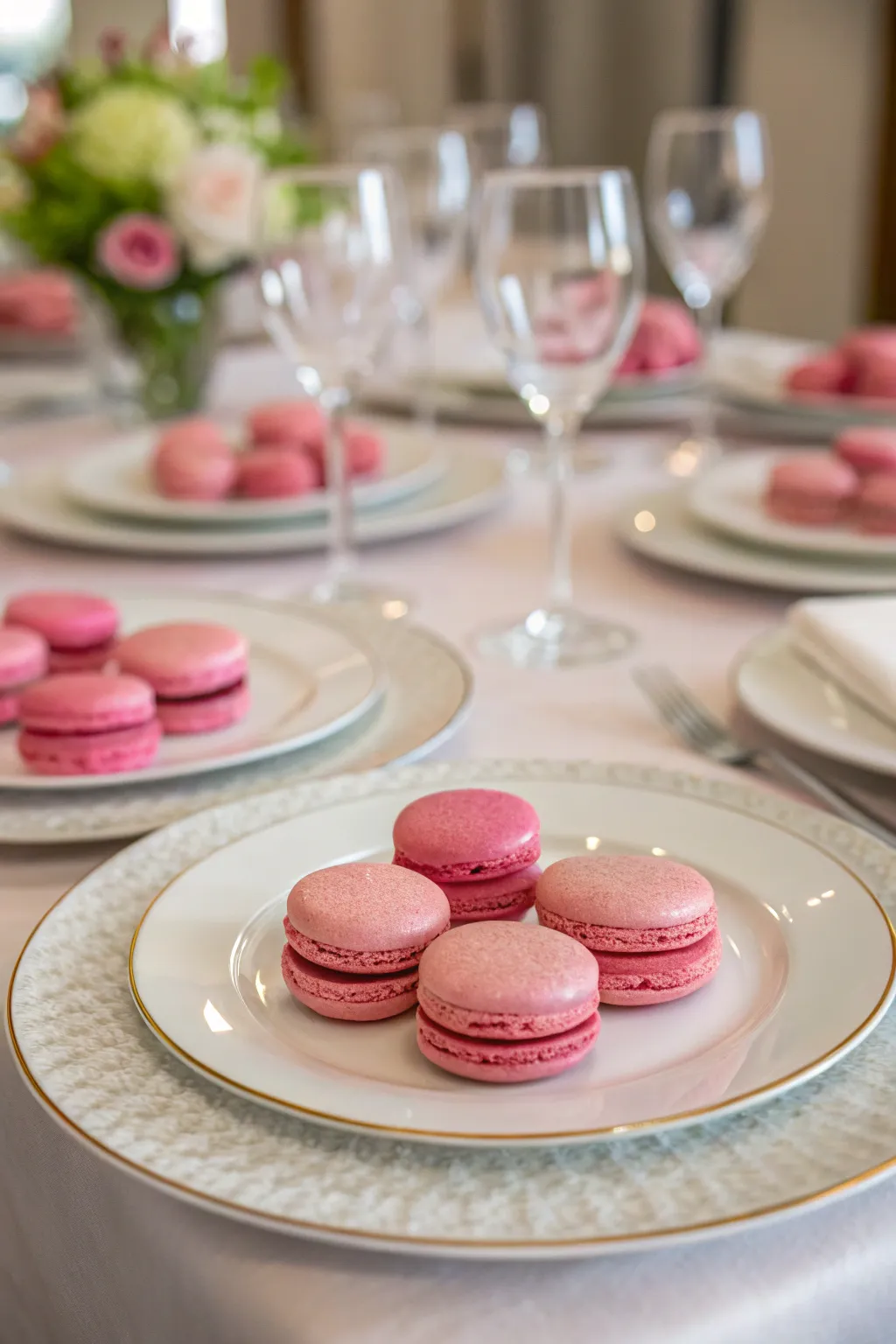 Delicious decor with pink macarons.