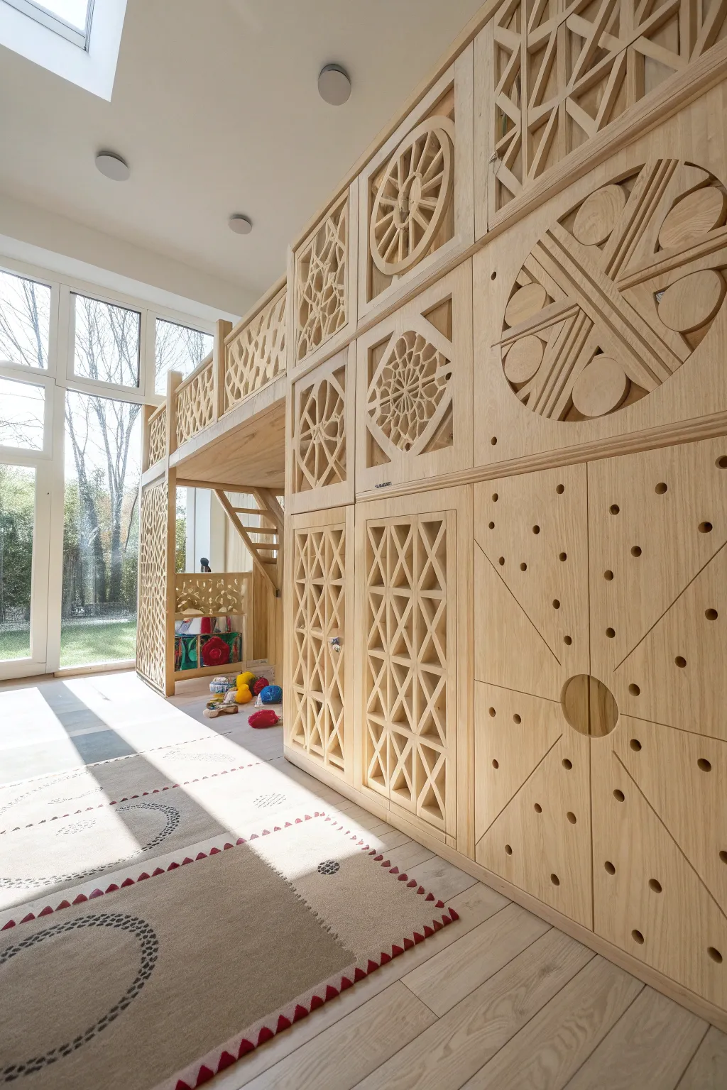 Transform your child's room into a playful paradise with light plywood designs.