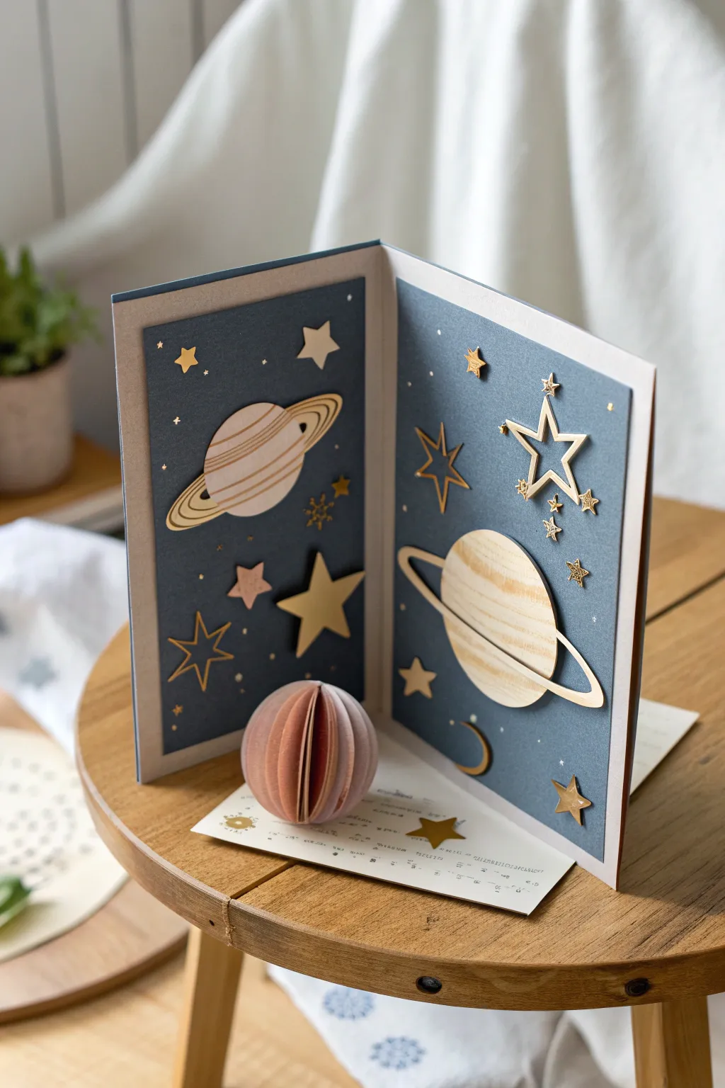 Launch into creativity with this stunning Space Odyssey pop-up card! 🌌✨ #MinimalistCrafts #BohoElegance