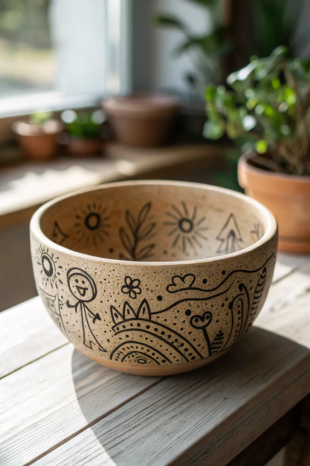 Discover the joy of doodles with this charming pottery bowl, where simplicity meets creativity.