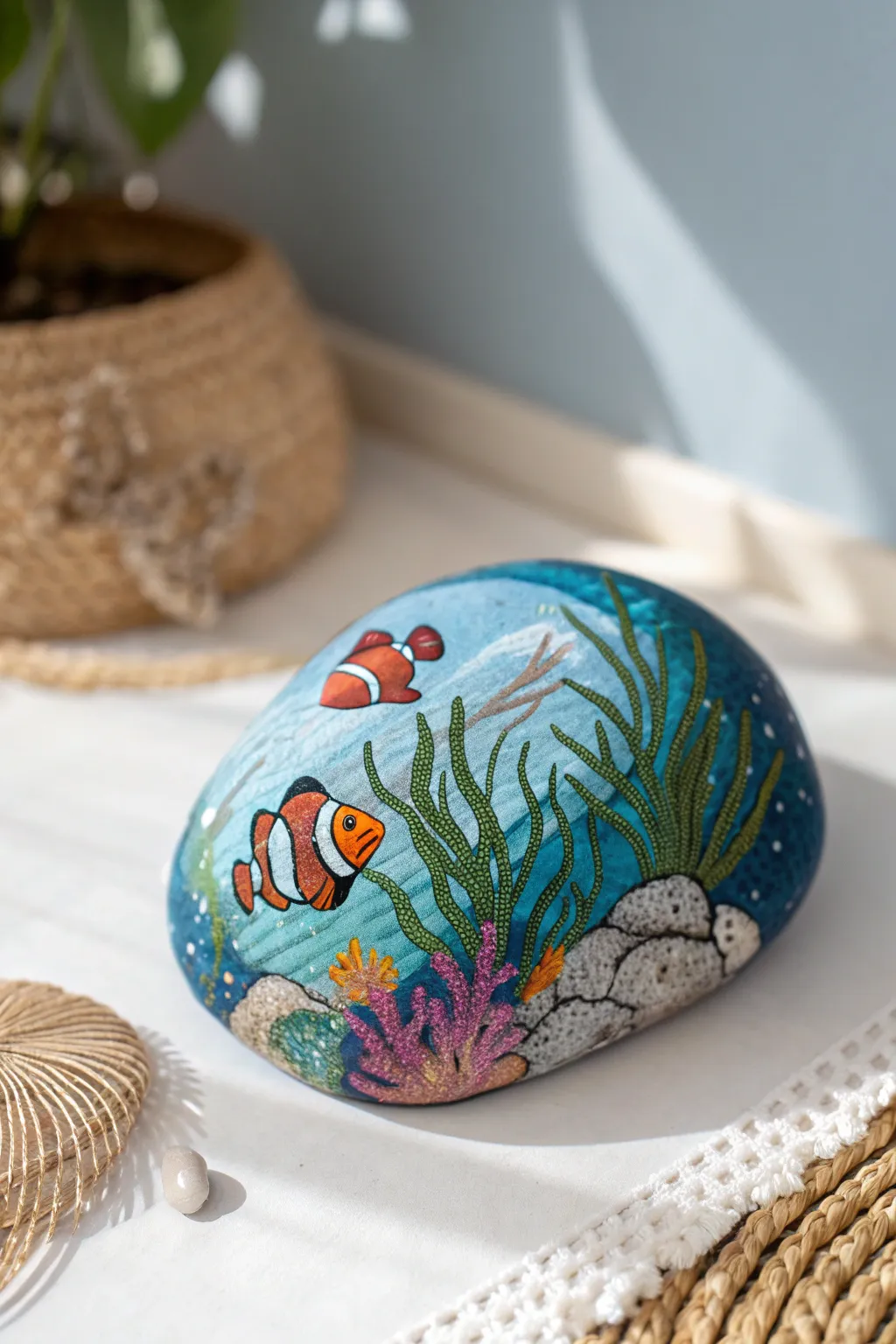 Bring the ocean to your home with this stunning underwater rock painting, a perfect blend of minimalist beauty and artistic detail.