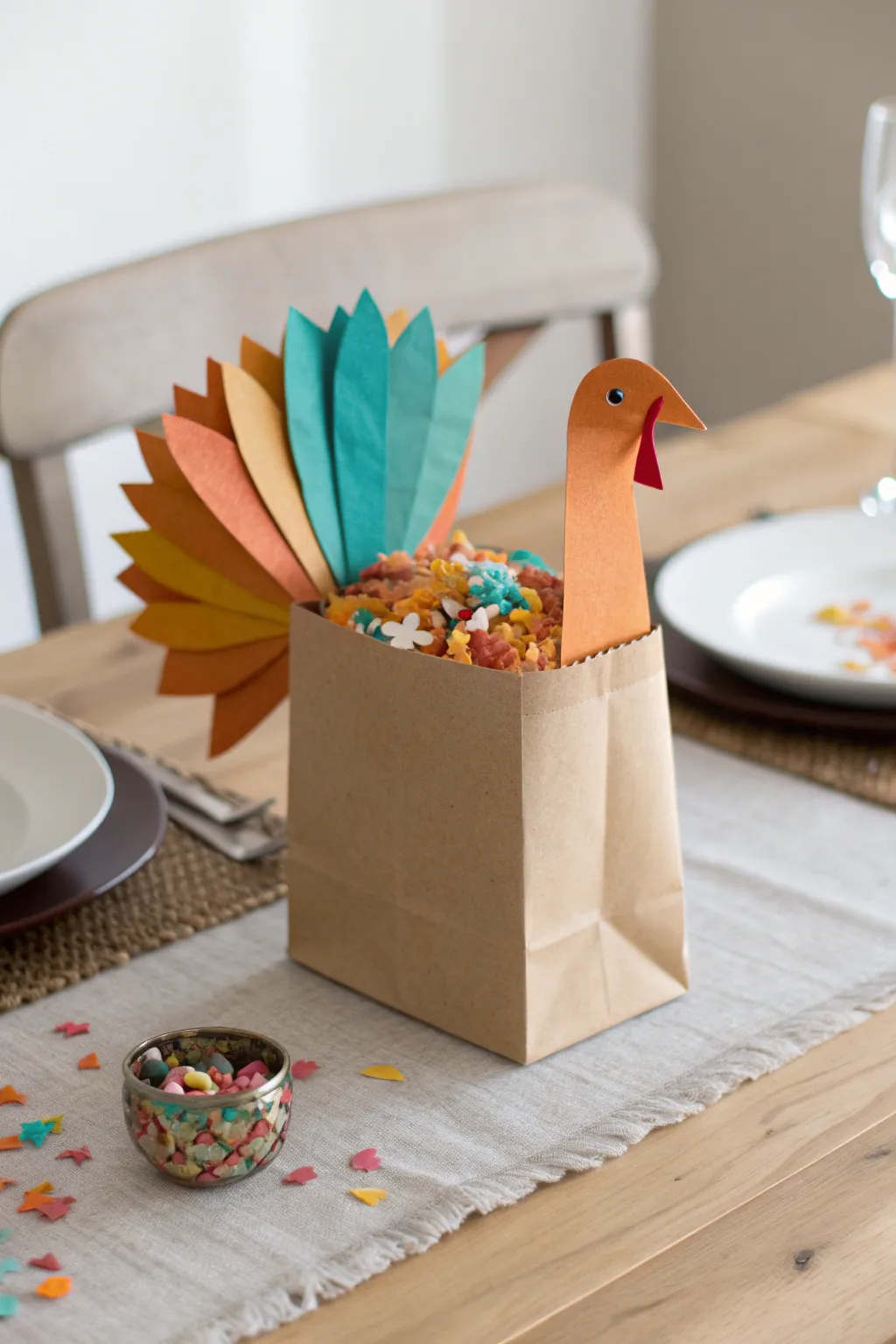 Add a playful touch to your Thanksgiving table with a DIY confetti turkey centerpiece that blends minimalist charm with boho whimsy.