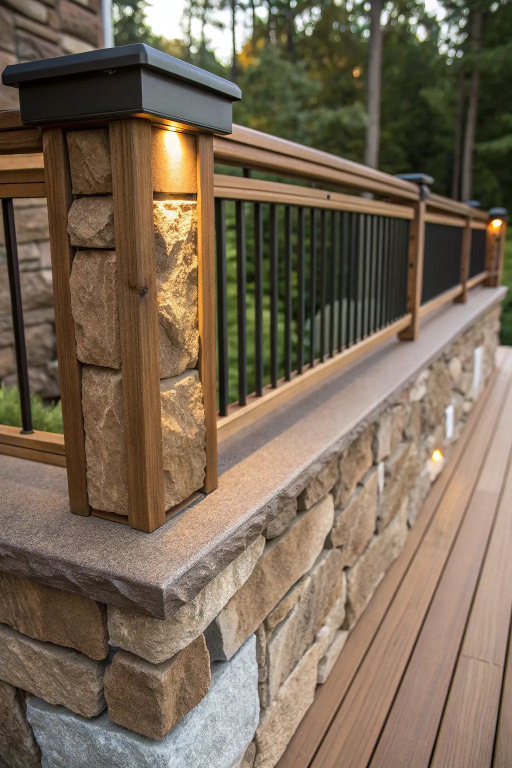 Elevate your outdoor space with the timeless elegance of stone and wood craftsmanship.