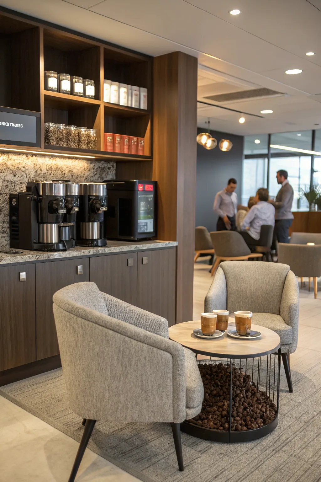 A coffee station adds a social and relaxing element to the office.