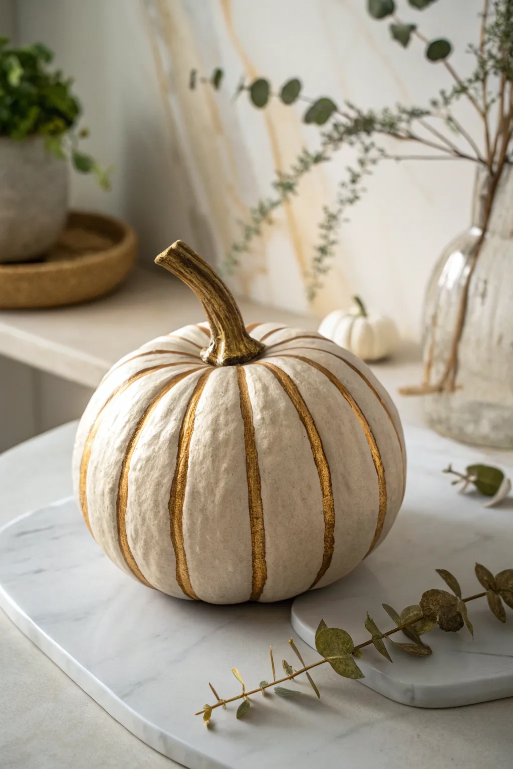 Elevate your fall decor with chic metallic stripes for a touch of modern elegance.
