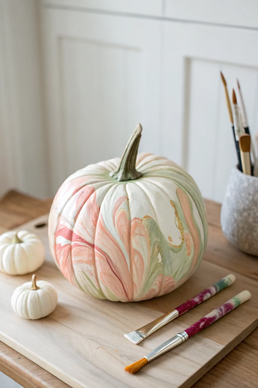 Dive into the art of paint pouring and transform your pumpkins into marbled masterpieces. 🎨✨ #PumpkinPainting #ScandiBoho