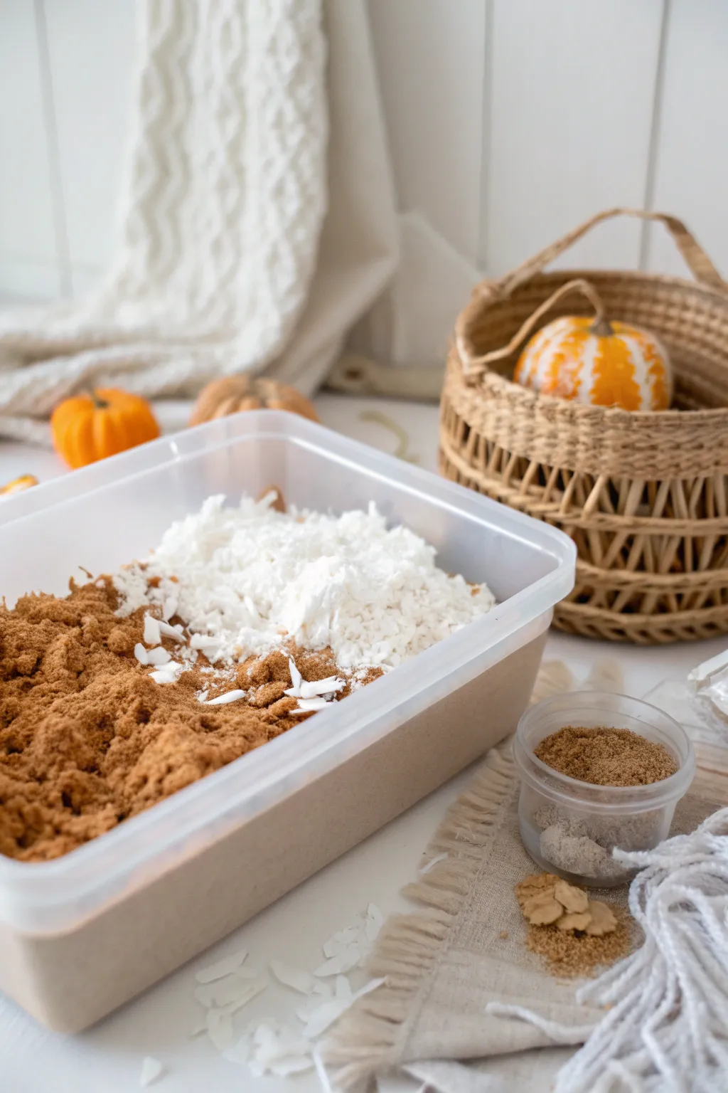 Dive into the cozy allure of Pumpkin Spice Clean Mud – a sensory delight in a bin!