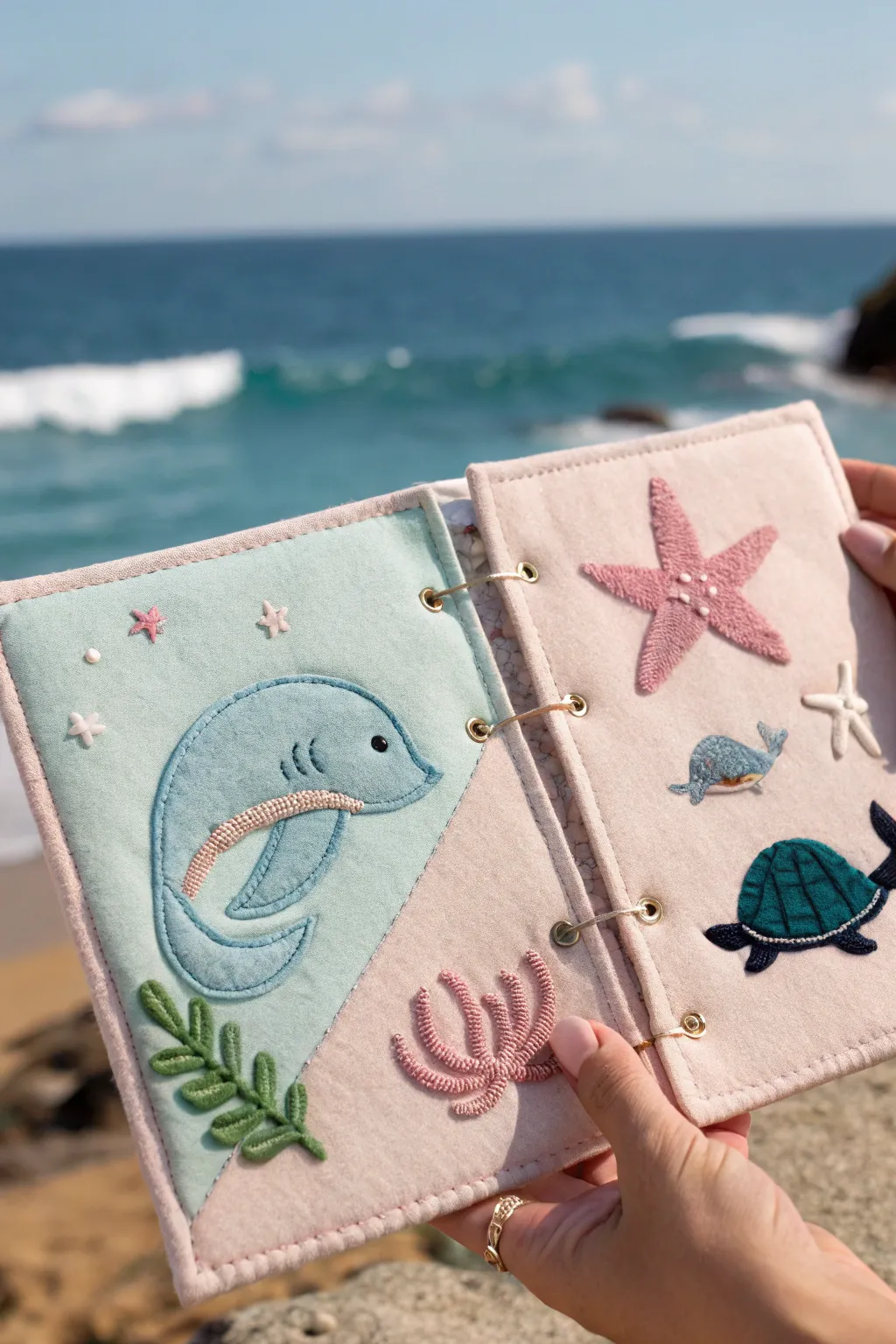 Dive into the magic of the ocean with this handcrafted quiet book page, blending minimalist Scandinavian style with a touch of bohemian charm.