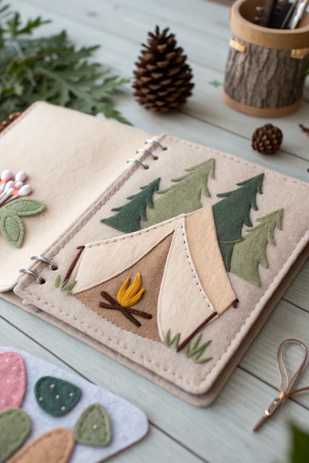 Crafted stories under felted stars: A tribute to family camping adventures.