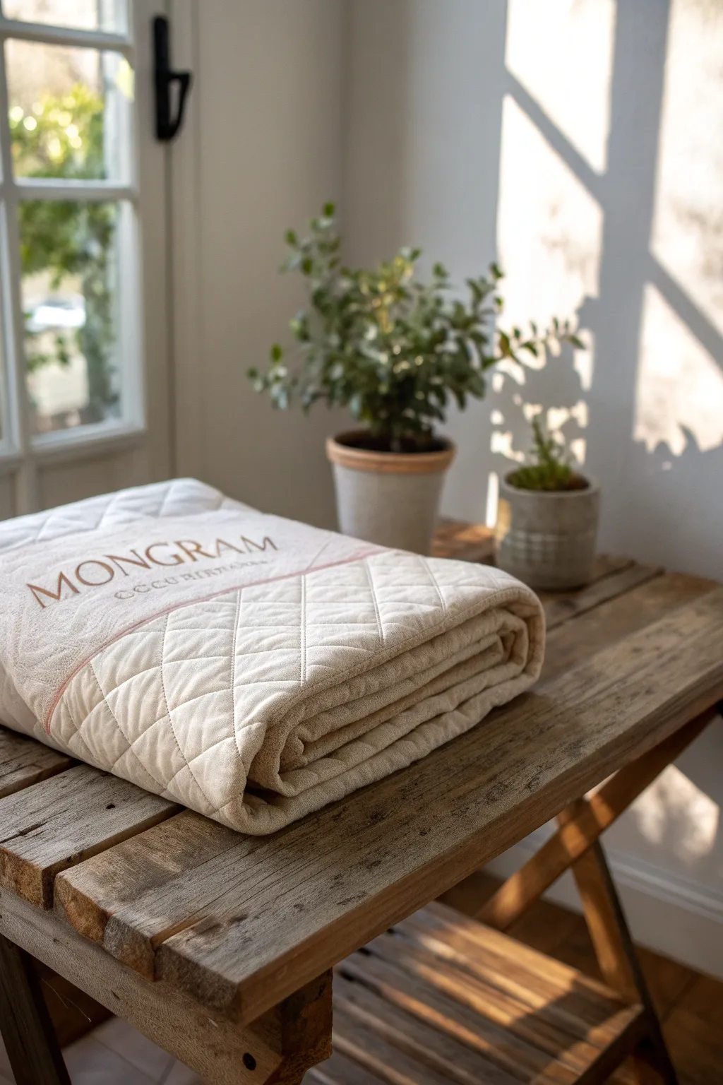 A touch of elegance: Personalized quilts with monogrammed details for an unforgettable wedding gift.